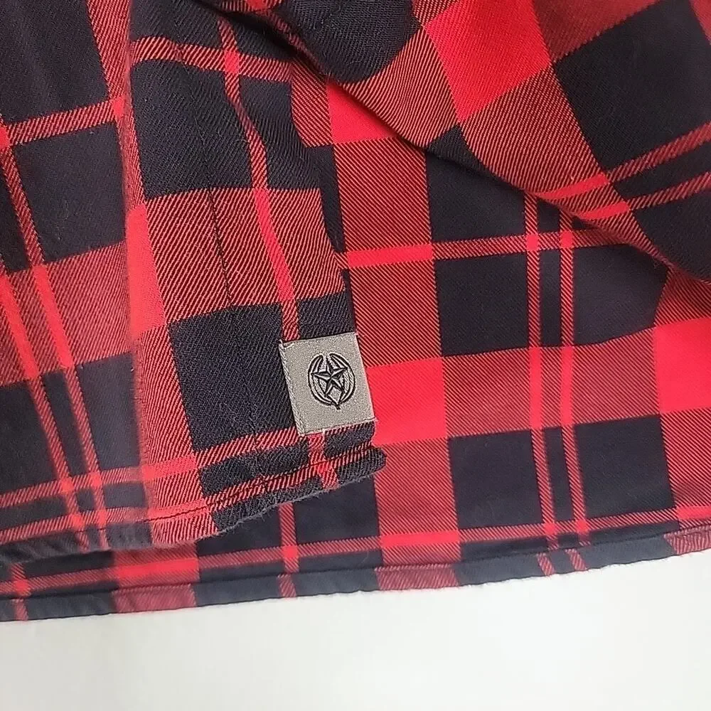 Banana Republic Luxe Flannel Shirt Men’s Medium Red Black Plaid 100%‎ Cotton